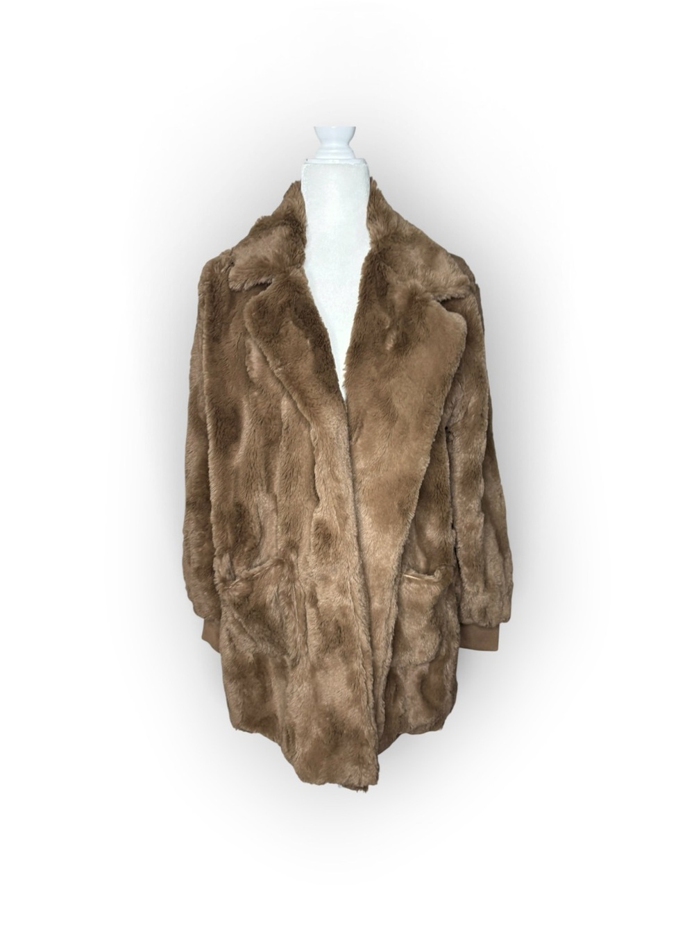 BB Dakota Brown Faux Fur Teddy Oversized Lapel Coat Size Large